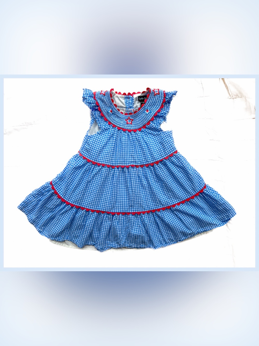 Cynthia Rowley Patriotic Gingham Smocked Dress 4t Picnic Stats Blue 4th of July